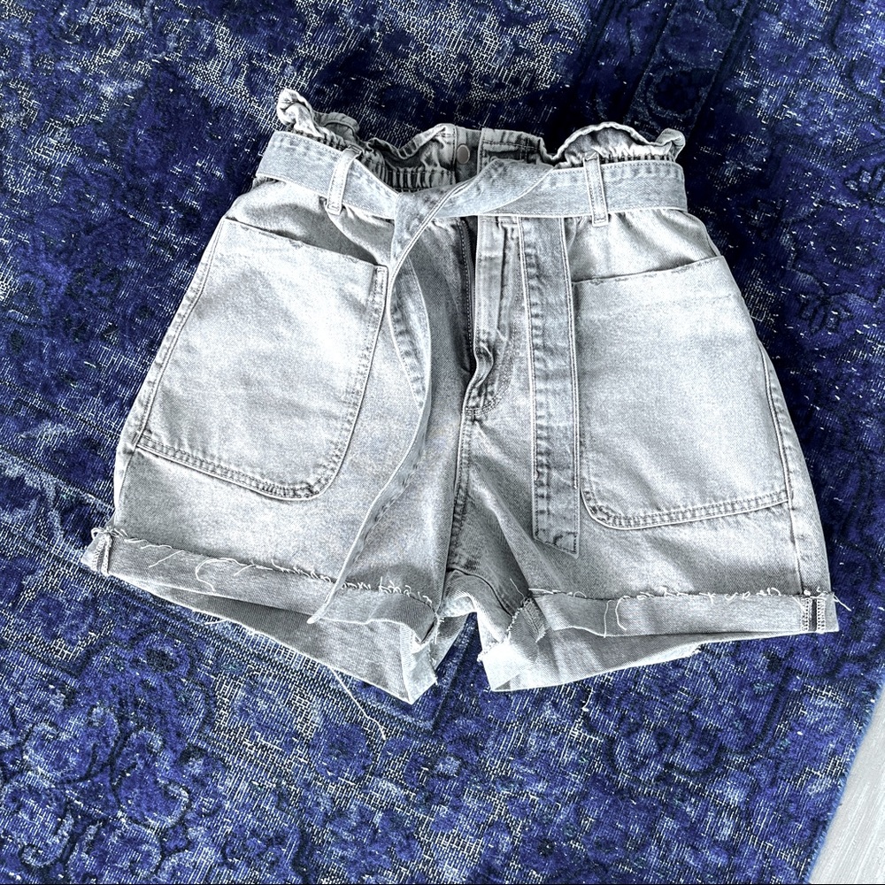 Zara grey denim paperbag shorts